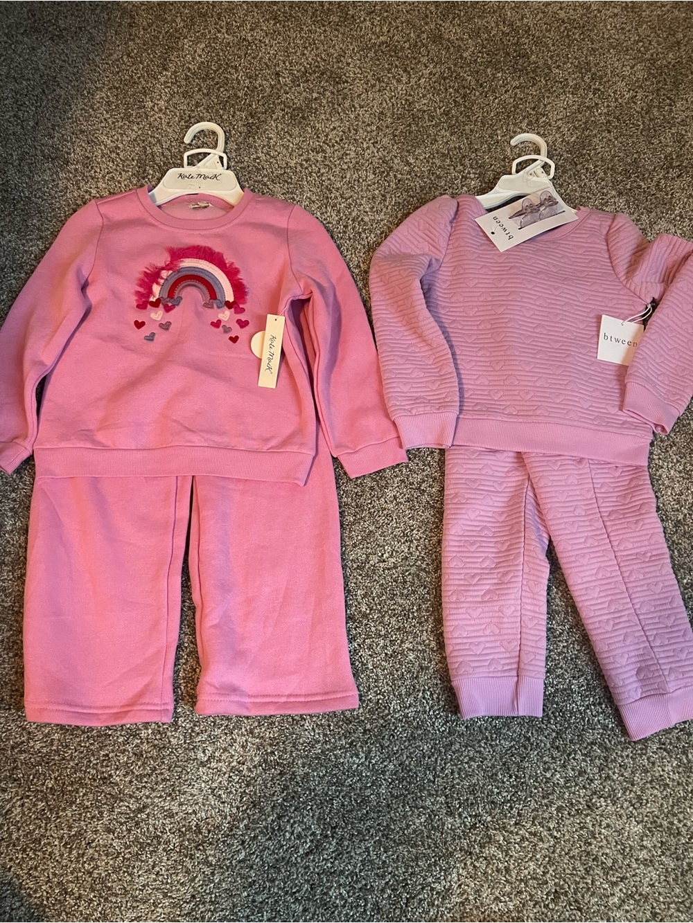 Kate Mack Pink Rainbow Pullover set  & light pink/Purple Heart Jogger Set